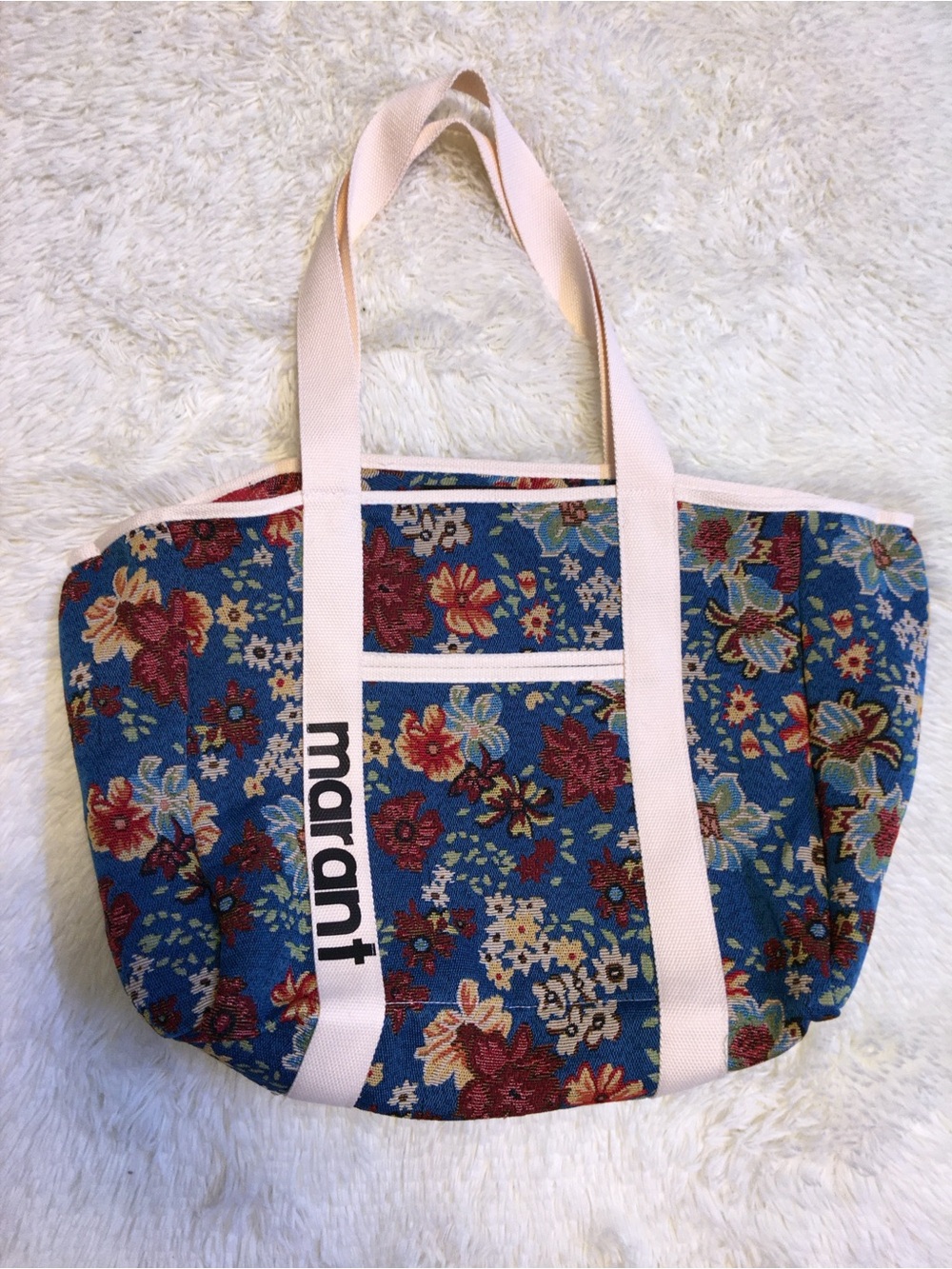 Isabel Marant Blue Floral Canvas Tote with Cream Straps